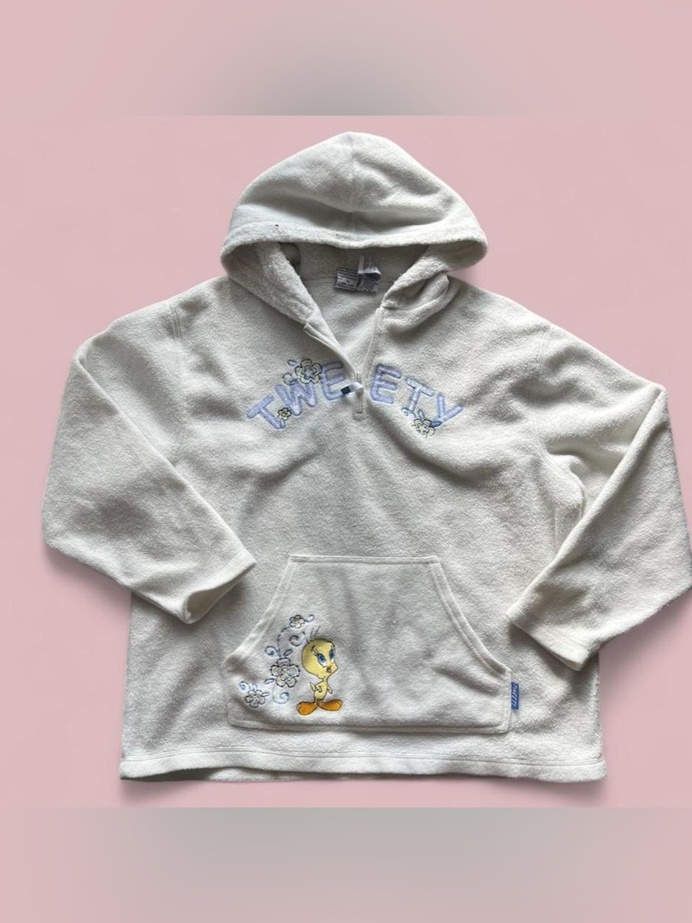 2000s Y2K Vintage retro Looney Tunes Tweety Bird fleece quarter zip hoodie L